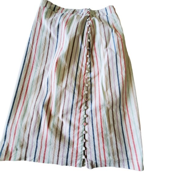 Madewell Cotton Blend Stripped Button Down the Side Skirt Size 4 - Picture 2 of 16